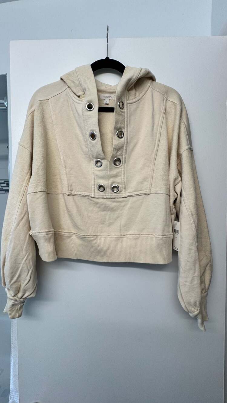 Pilcro Cotton Grommet Hooded Sweatshirt in White Putty